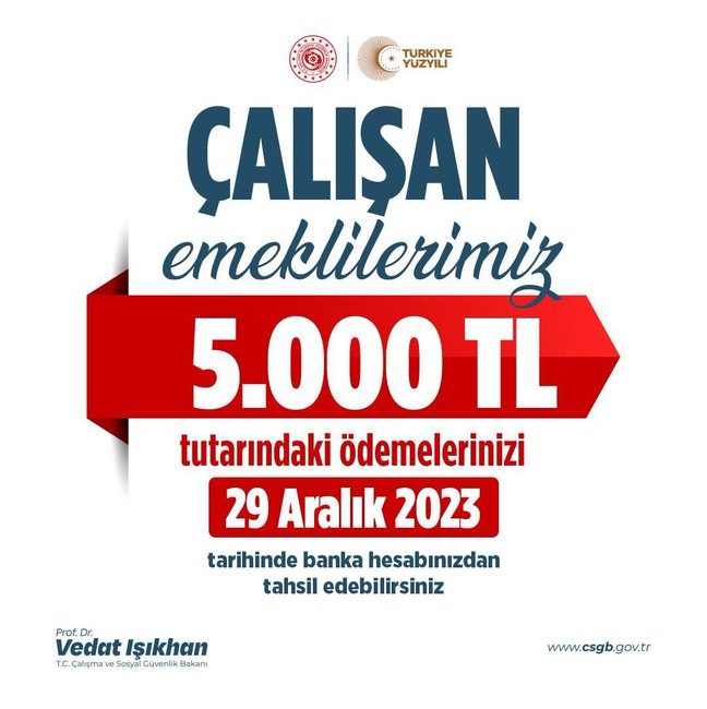 Çalışan emeklilere 5 bin