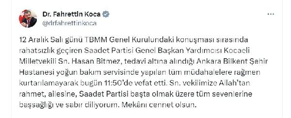 ANKARA, (DHA)- TBMM’de rahatsızlanarak