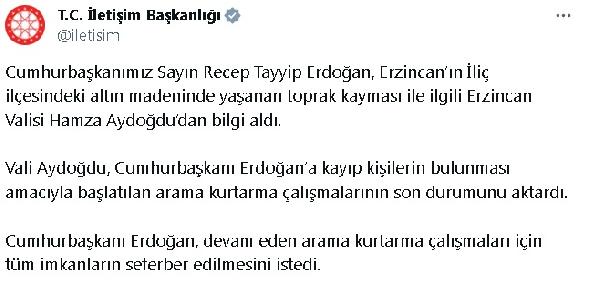 CUMHURBAŞKANI ERDOĞAN, ERZİNCAN VALİSİ