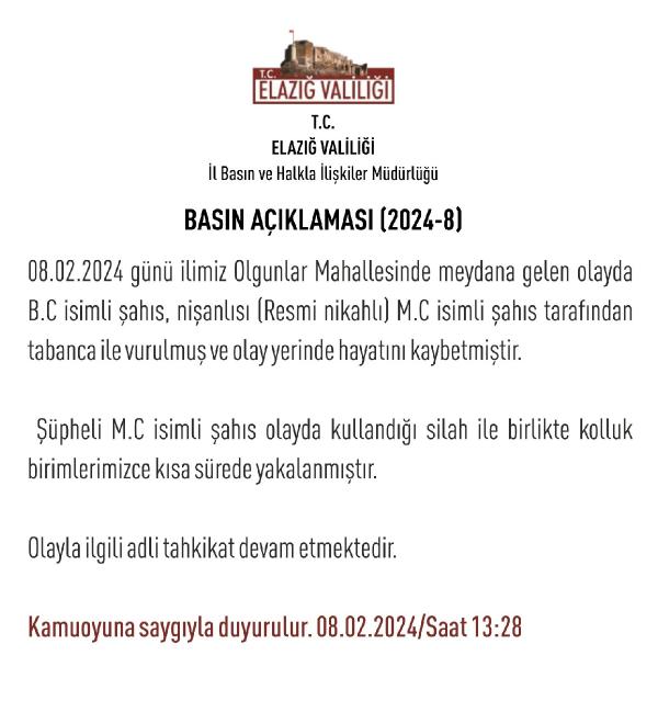 ŞÜPHELİ YAKALANDI Elazığ’da 1